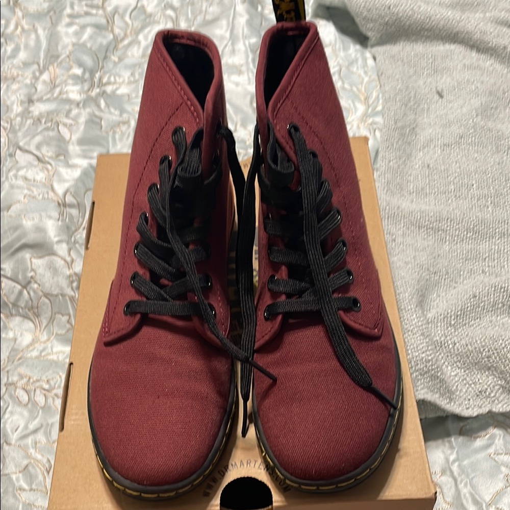 Dr. Martens Burgundy Canvas Boots
